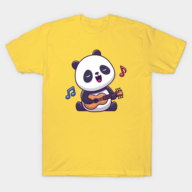 Cute Panda Playing Guitar Cartoon T-Shirt by Catalyst Labs